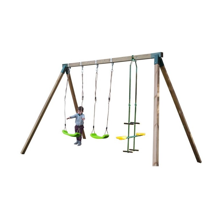 Altalena tripla in legno quadrato Masgames NORI XL + seggiolino per bambini