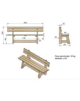 Tavolo in legno XERTA con panche con schienale VIC