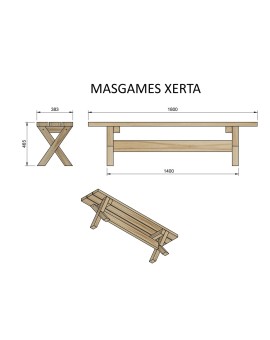 MASGAMES XERTA panca in legno 180 cm