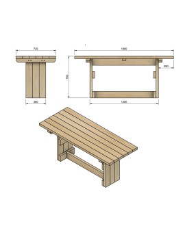 Tavolo da esterno in legno MASGAMES CALELLA con panche con schienale MASGAMES VIC