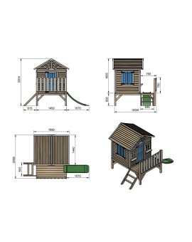 Casetta per bambini in legno a pannelli Masgames VISBY rialzati 60 cm