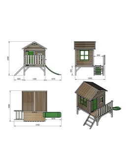 Casetta per bambini in legno a pannelli Masgames FLAM rialzati di 60 cm