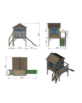 Casetta per bambini in legno a pannelli Masgames VISBY rialzati 90 cm